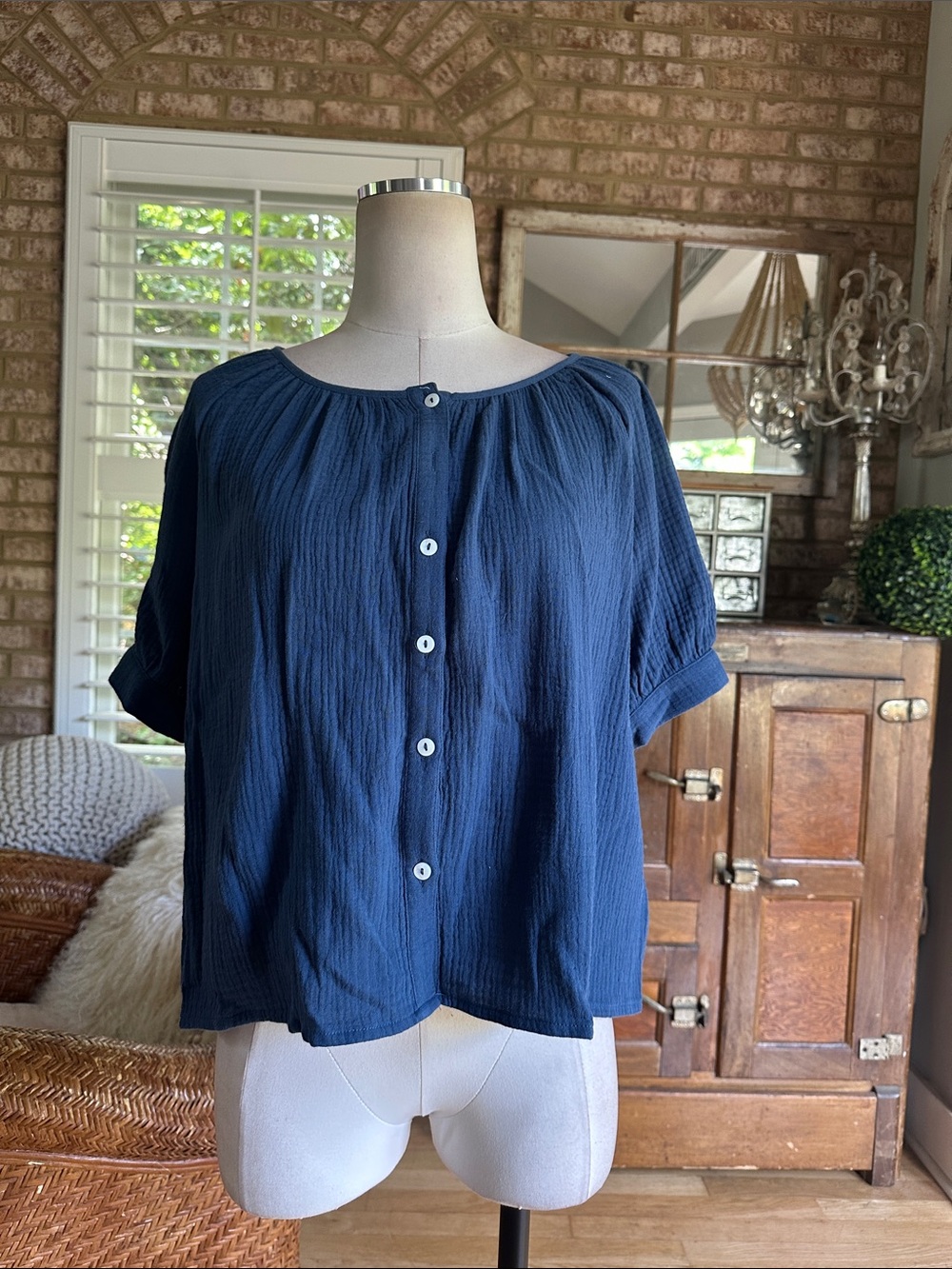 MAREA BY LIZ JOY EVERLY GAUZE TOP INDIGO SMALL NEW